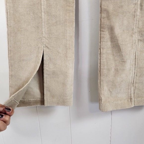 Vintage Y2K Low Rise Corduroy Pants Flare Beige 2000s Featival Boho Bohemian - Picture 3 of 6